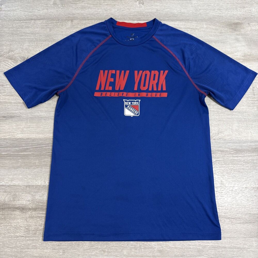 New York Rangers Shirt NHL Hockey Fanatics Men’s Blue Large Polyester Raglan Tee